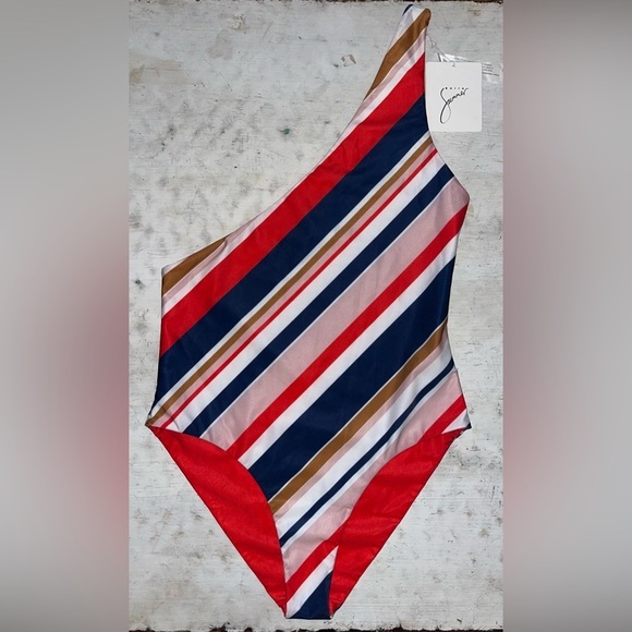 BAlIA Monaco wrapsuit one shoulder striped body piece swimsuit NWT | size 12 - Picture 5 of 9